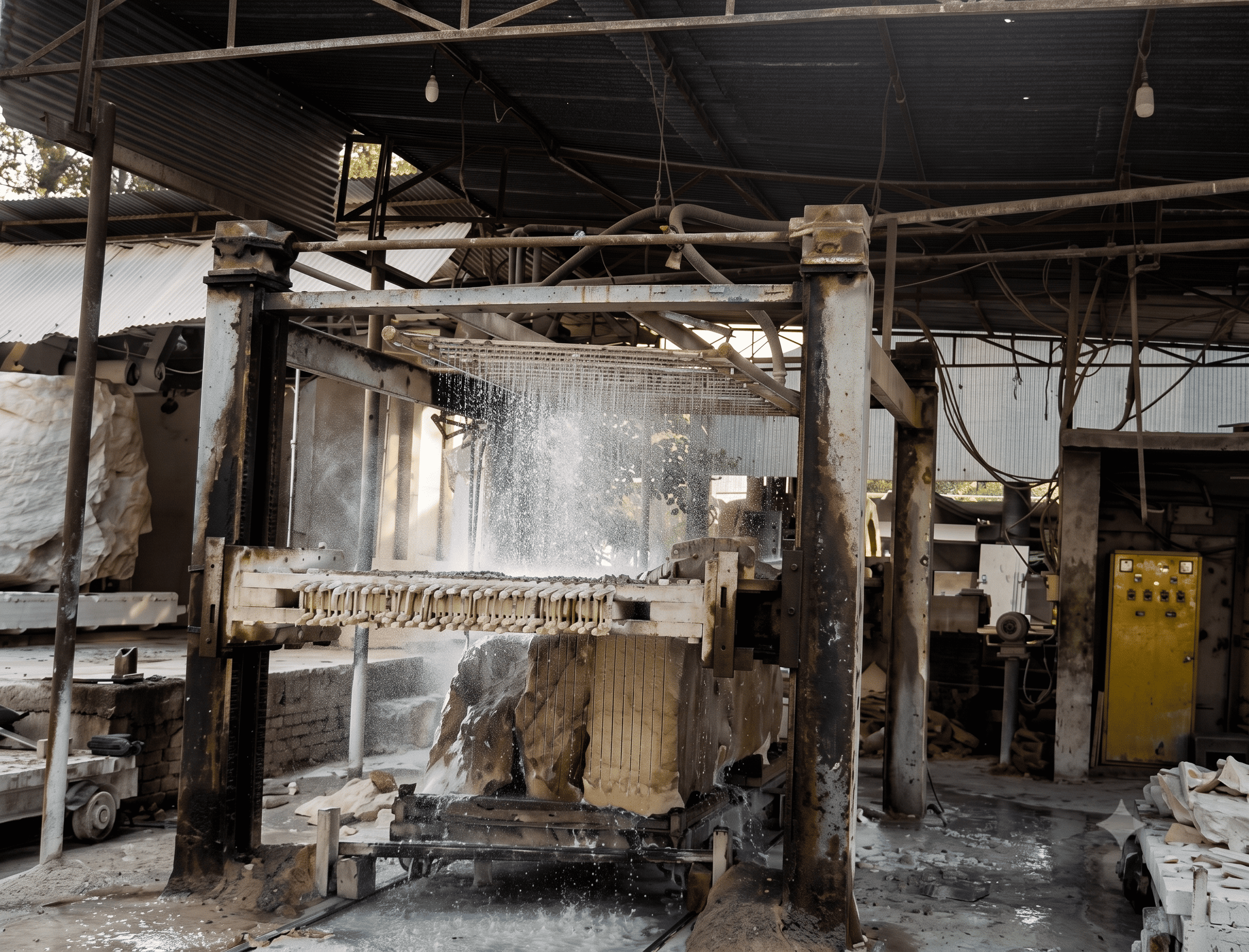 Gangsaw cutting marble